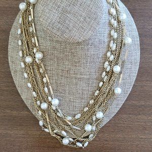 Necklace Faux Peal Beads Gold Tone Chain Style Fashion Costume Jewelry Clasp